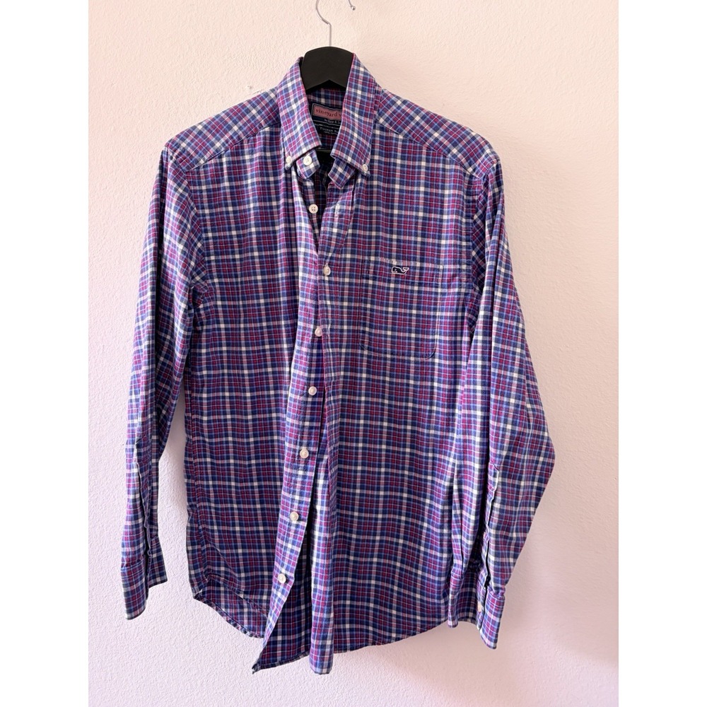 Vineyard Vines Tucker Shirt Mens Small Blue Red Plaid Long Sleeve Button Down